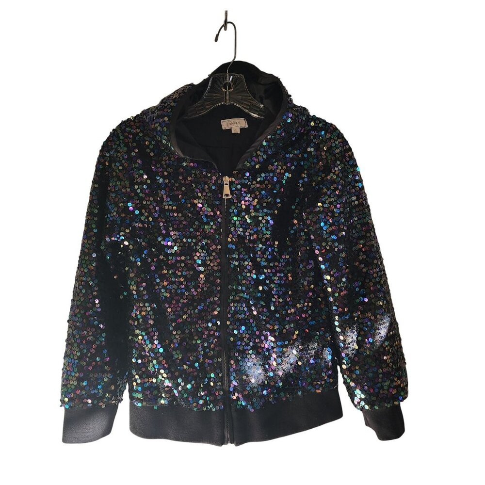 Disney Signed XL Black Sequin Zip-Up Hoodie Jacket